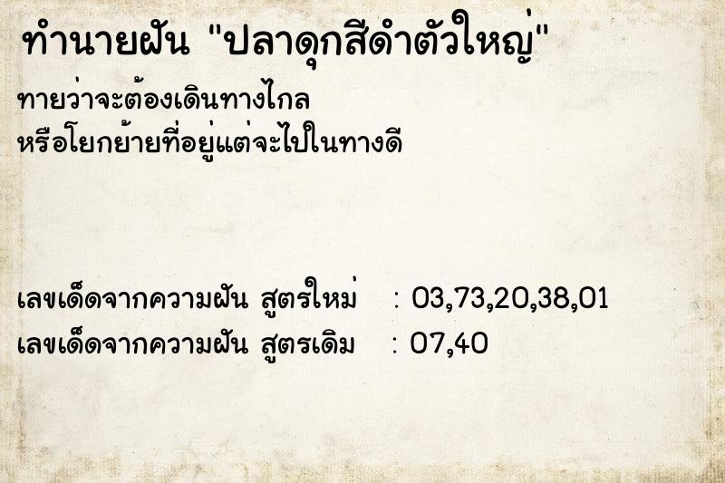 ทำนายฝันทำนายฝันปลาดุกสีดำตัวใหญ่