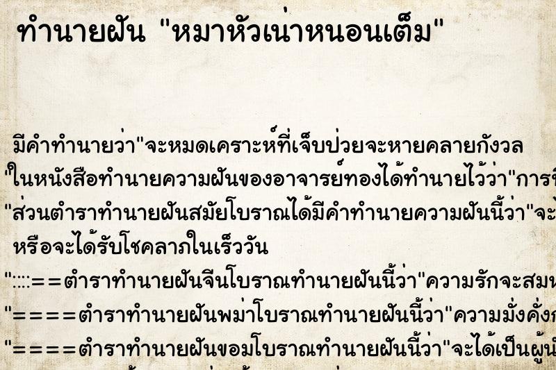 ทำนายฝัน หมาหัวเน่าหนอนเต็ม ทำนายฝัน หมาหัวเน่าหนอนเต็ม