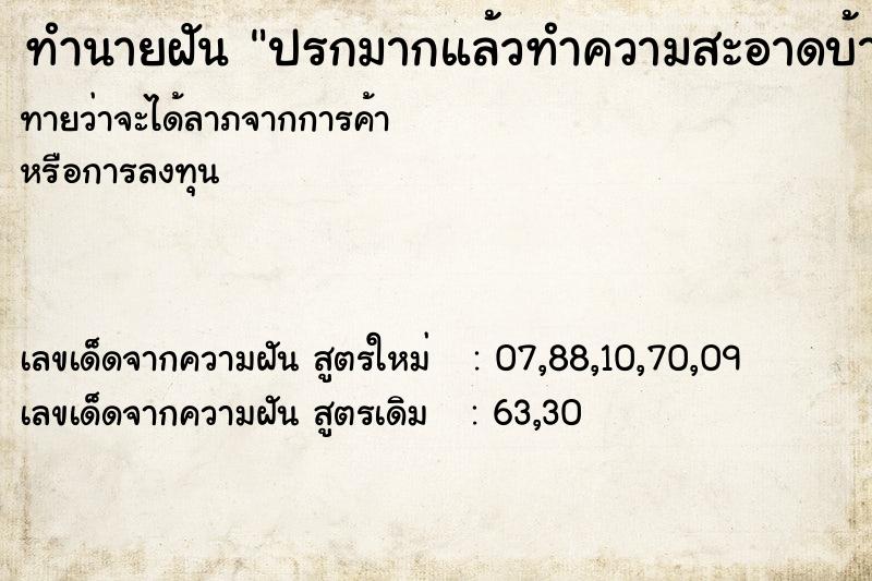 ทำนายฝันทำนายฝันปรกมากแล้วทำความสะอาดบ้าน