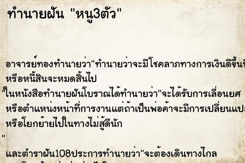 ทำนายฝัน หนู3ตัว ทำนายฝัน หนู3ตัว