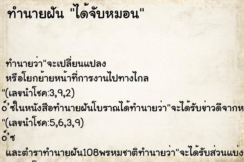 ทำนายฝันได้จับหมอน ทำนายฝันทำนายฝันได้จับหมอน
