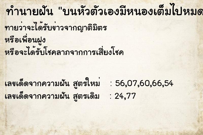 ทำนายฝันบนหัวตัวเองมีหนองเต็มไปหมด ทำนายฝันทำนายฝันบนหัวตัวเองมีหนองเต็มไปหมด