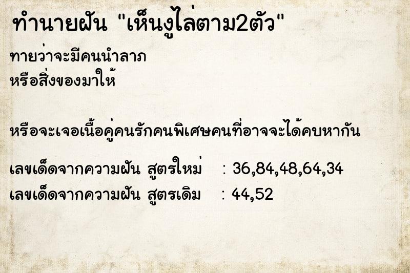 ทำนายฝันทำนายฝันเห็นงูไล่ตาม2ตัว