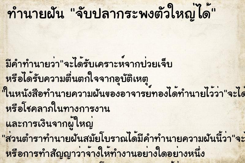 ทำนายฝัน จับปลากระพงตัวใหญ่ได้ ทำนายฝัน จับปลากระพงตัวใหญ่ได้
