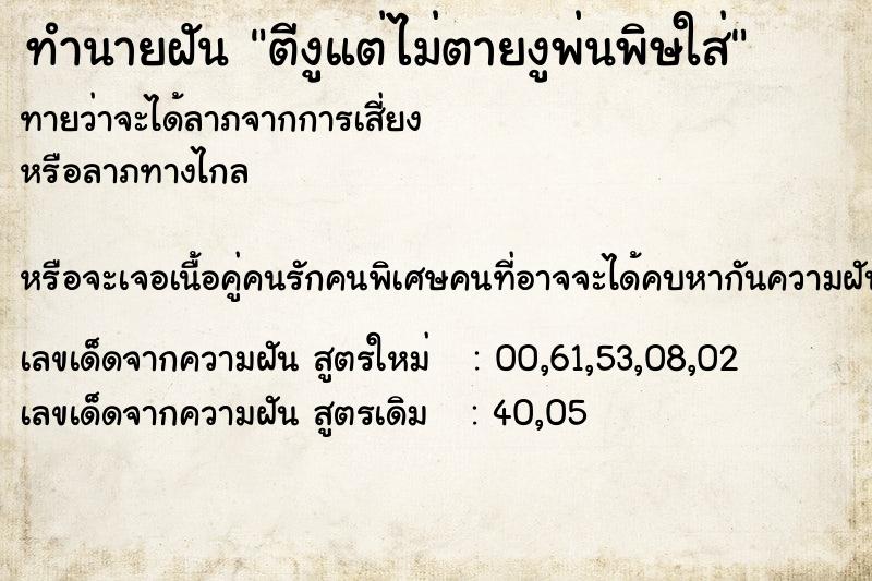 ทำนายฝันตีงูแต่ไม่ตายงูพ่นพิษใส่ ทำนายฝันทำนายฝันตีงูแต่ไม่ตายงูพ่นพิษใส่