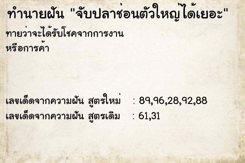ทำนายฝันจับปลาช่อนตัวใหญ่ได้เยอะ ทำนายฝันทำนายฝันจับปลาช่อนตัวใหญ่ได้เยอะ