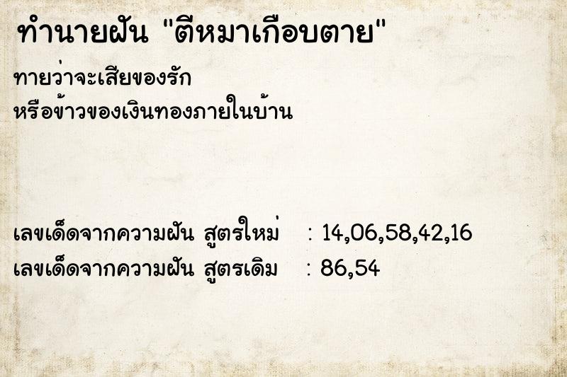 ทำนายฝันตีหมาเกือบตาย ทำนายฝันทำนายฝันตีหมาเกือบตาย