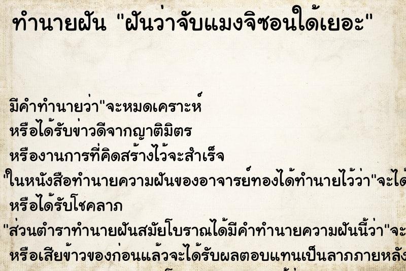 ทำนายฝัน ฝันว่าจับแมงจิซอนใด้เยอะ ตำราโบราณ แม่นที่สุดในโลก