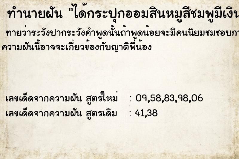 ทำนายฝันได้กระปุกออมสินหมูสีชมพูมีเงินในกระปุก ทำนายฝันทำนายฝันได้กระปุกออมสินหมูสีชมพูมีเงินในกระปุก