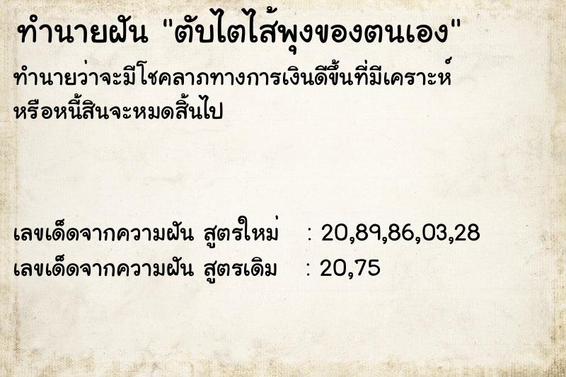 ทำนายฝันตับไตไส้พุงของตนเอง ทำนายฝันทำนายฝันตับไตไส้พุงของตนเอง