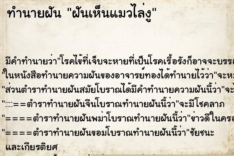 ทำนายฝัน ฝันเห็นแมวไล่งู ทำนายฝัน ฝันเห็นแมวไล่งู