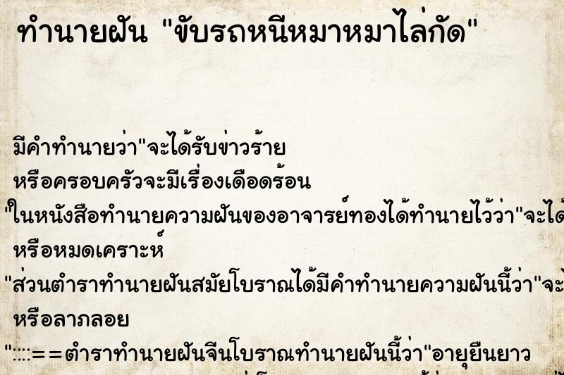 ทำนายฝัน ขับรถหนีหมาหมาไล่กัด ทำนายฝัน ขับรถหนีหมาหมาไล่กัด