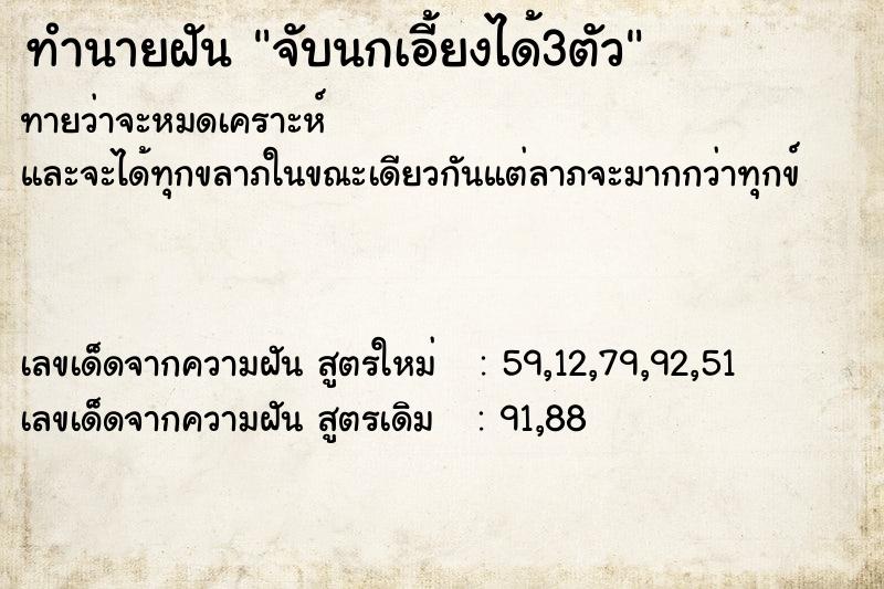 ทำนายฝันจับนกเอี้ยงได้3ตัว ทำนายฝันทำนายฝันจับนกเอี้ยงได้3ตัว