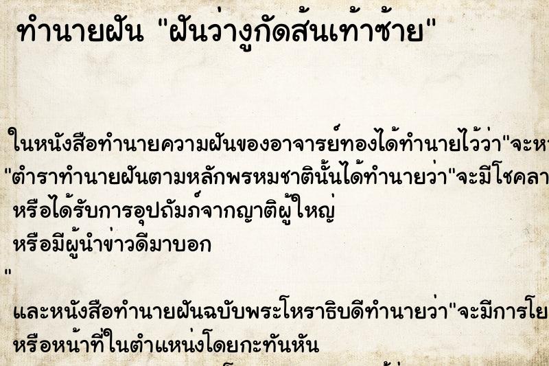 ทำนายฝันฝันว่างูกัดส้นเท้าซ้าย ทำนายฝันทำนายฝันฝันว่างูกัดส้นเท้าซ้าย