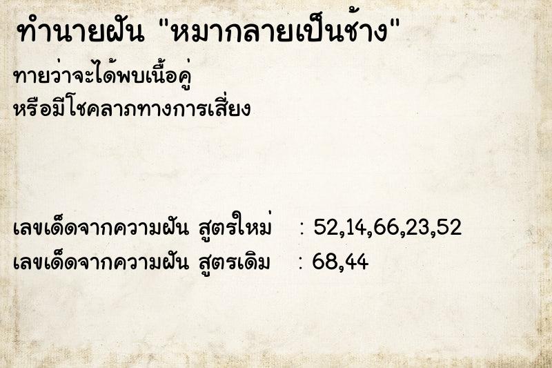 ทำนายฝันทำนายฝันหมากลายเป็นช้าง