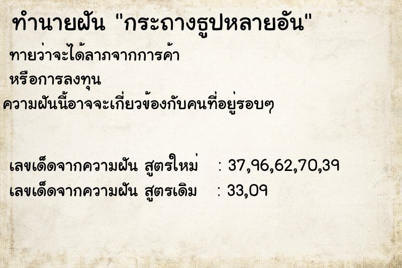 ทำนายฝันกระถางธูปหลายอัน ทำนายฝันทำนายฝันกระถางธูปหลายอัน