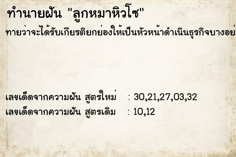 ทำนายฝัน ลูกหมาหิวโซ ทำนายฝัน ลูกหมาหิวโซ