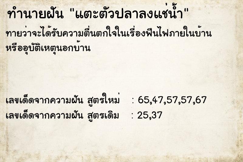 ทำนายฝันแตะตัวปลาลงแช่น้ำ ทำนายฝันทำนายฝันแตะตัวปลาลงแช่น้ำ