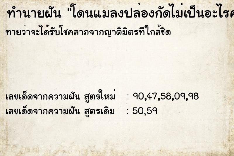 ทำนายฝันทำนายฝันโดนแมลงปล่องกัดไม่เป็นอะไรคนอื่นเจ็บหมด