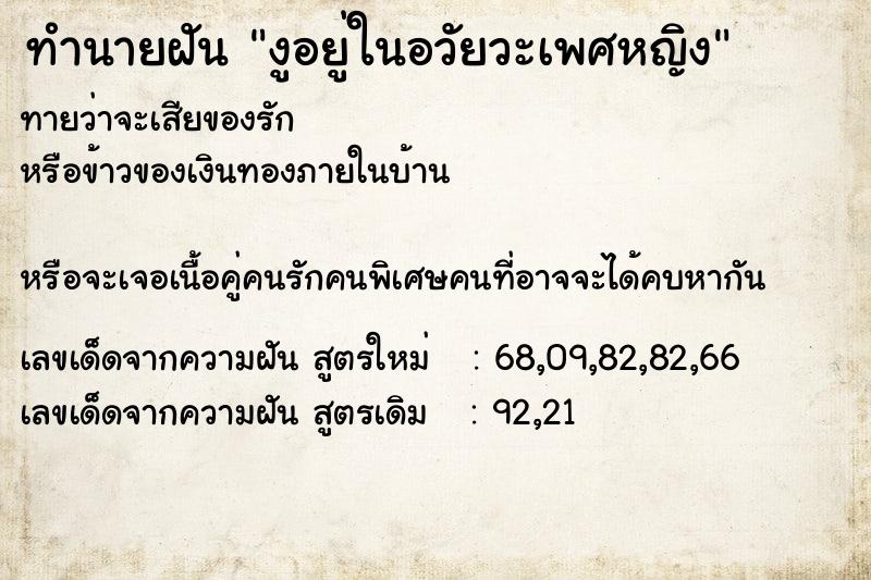 ทำนายฝันทำนายฝันงูอยู่ในอวัยวะเพศหญิง