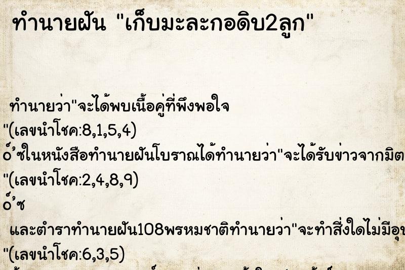 ทำนายฝัน เก็บมะละกอดิบ2ลูก ทำนายฝัน เก็บมะละกอดิบ2ลูก