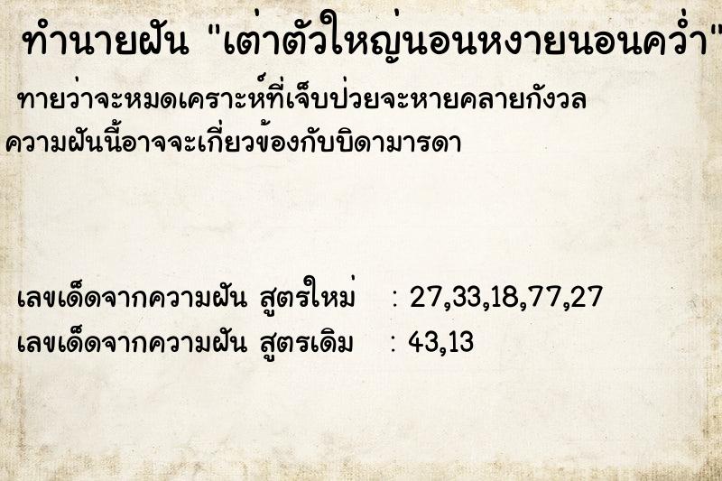 ทำนายฝันเต่าตัวใหญ่นอนหงายนอนคว่ำ ทำนายฝันทำนายฝันเต่าตัวใหญ่นอนหงายนอนคว่ำ