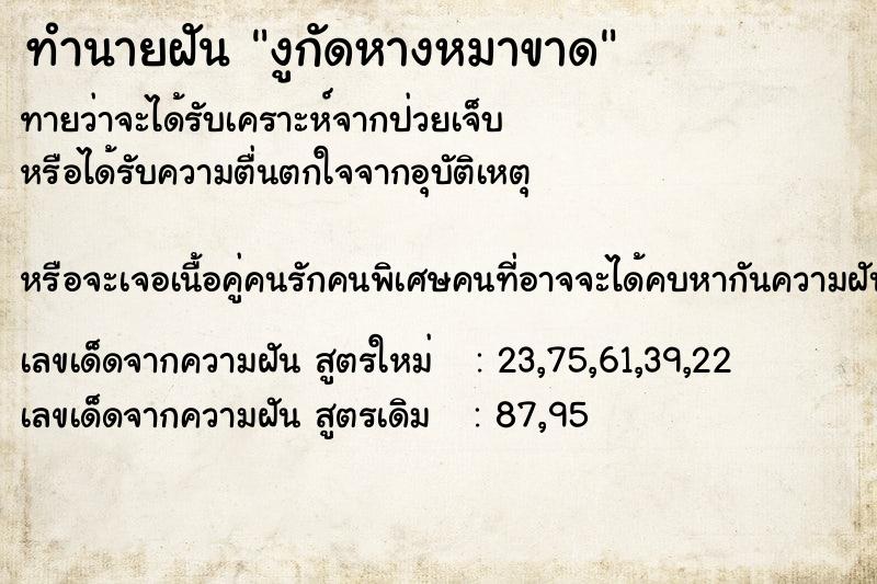ทำนายฝัน งูกัดหางหมาขาด ทำนายฝัน งูกัดหางหมาขาด