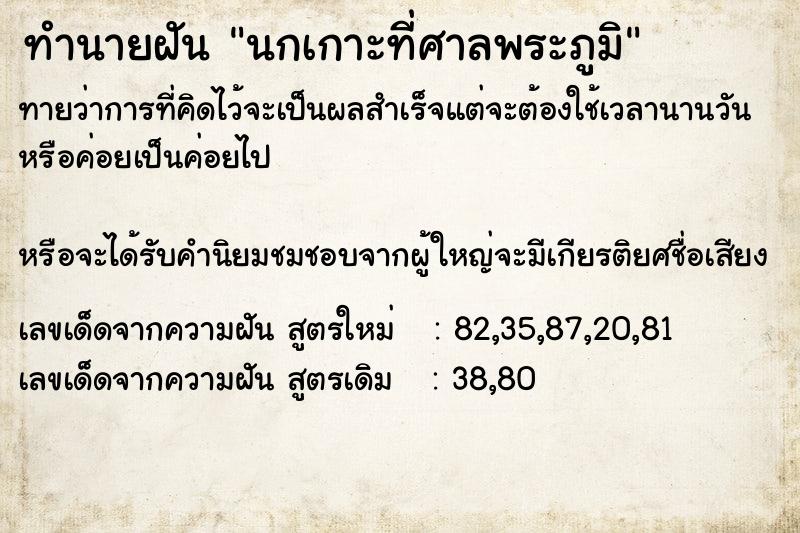 ทำนายฝันทำนายฝันนกเกาะที่ศาลพระภูมิ