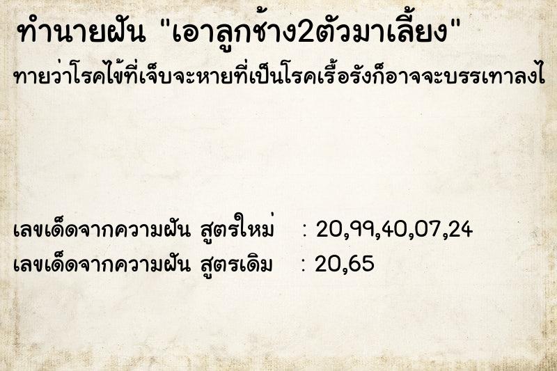 ทำนายฝันทำนายฝันเอาลูกช้าง2ตัวมาเลี้ยง