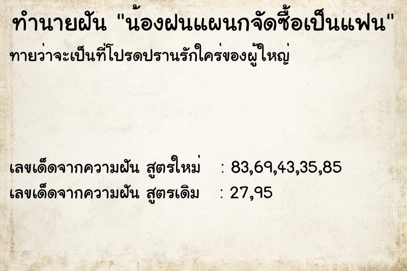 ทำนายฝันทำนายฝันน้องฝนแผนกจัดซื้อเป็นแฟน