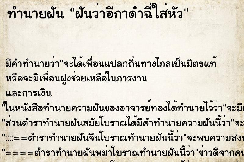ทำนายฝัน ฝันว่าอีกาดำฉี่ใส่หัว ทำนายฝัน ฝันว่าอีกาดำฉี่ใส่หัว