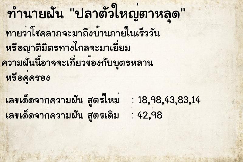 ทำนายฝันทำนายฝันปลาตัวใหญ่ตาหลุด