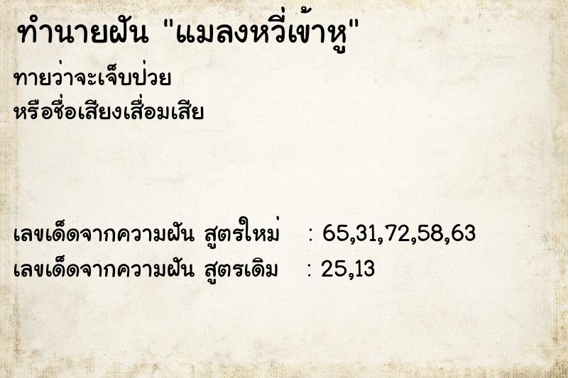 ทำนายฝัน แมลงหวี่เข้าหู ทำนายฝัน แมลงหวี่เข้าหู