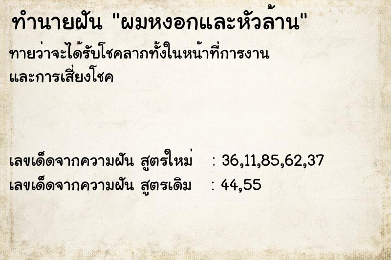 ทำนายฝัน ผมหงอกและหัวล้าน ทำนายฝัน ผมหงอกและหัวล้าน