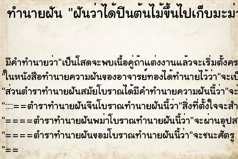 ทำนายฝัน ฝันว่าได้ปีนต้นไม้ขึ้นไปเก็บมะม่วง ทำนายฝัน ฝันว่าได้ปีนต้นไม้ขึ้นไปเก็บมะม่วง