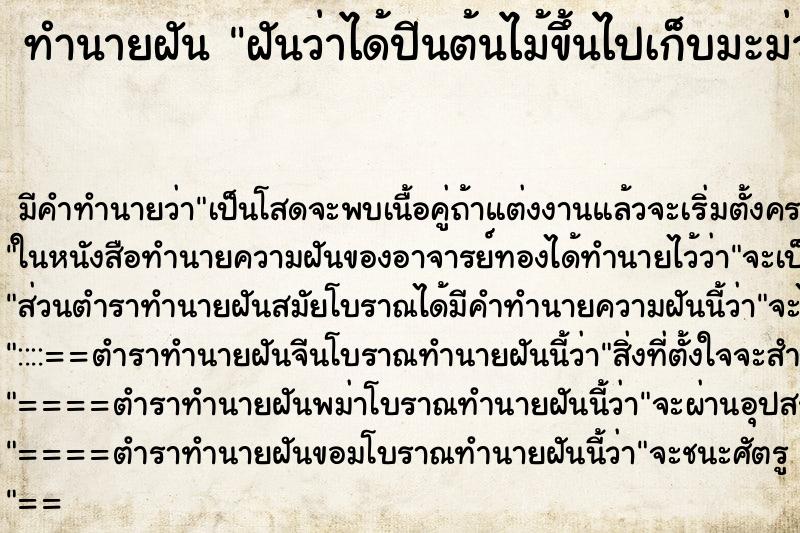 ทำนายฝัน ฝันว่าได้ปีนต้นไม้ขึ้นไปเก็บมะม่วง ตำราโบราณ แม่นที่สุดในโลก