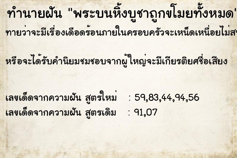 ทำนายฝันพระบนหิ้งบูชาถูกขโมยทั้งหมด ทำนายฝันทำนายฝันพระบนหิ้งบูชาถูกขโมยทั้งหมด