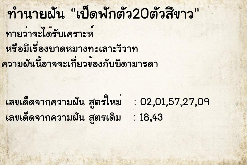 ทำนายฝันทำนายฝันเป็ดฟักตัว20ตัวสีขาว