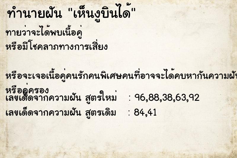 ทำนายฝัน เห็นงูบินได้ ตำราโบราณ แม่นที่สุดในโลก