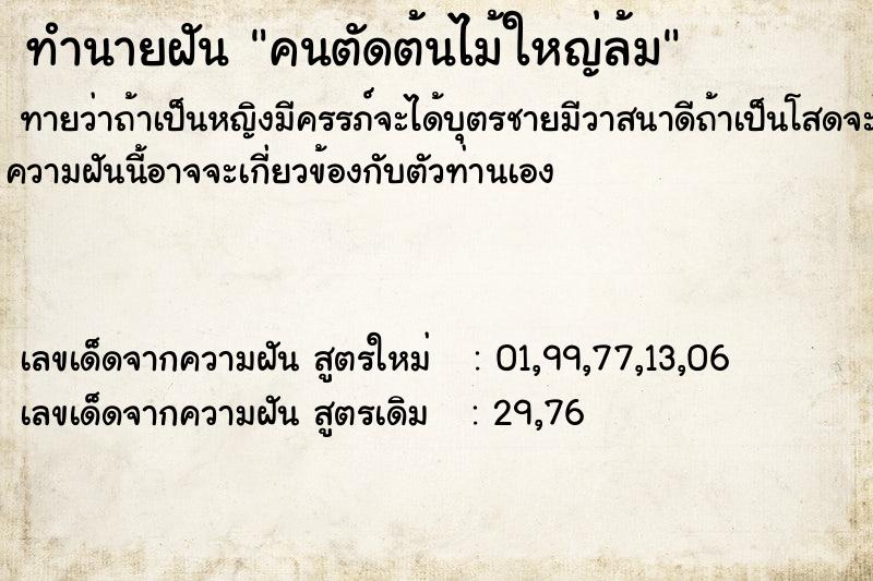ทำนายฝัน คนตัดต้นไม้ใหญ่ล้ม ทำนายฝัน คนตัดต้นไม้ใหญ่ล้ม