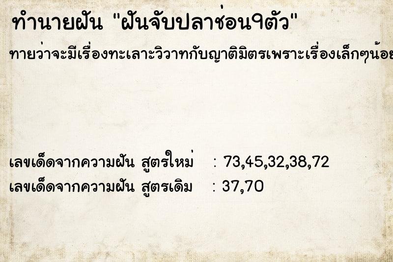 ทำนายฝัน ฝันจับปลาช่อน9ตัว ทำนายฝัน ฝันจับปลาช่อน9ตัว