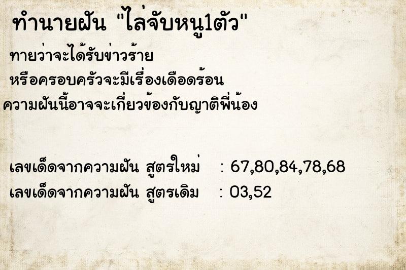 ทำนายฝันทำนายฝันไล่จับหนู1ตัว