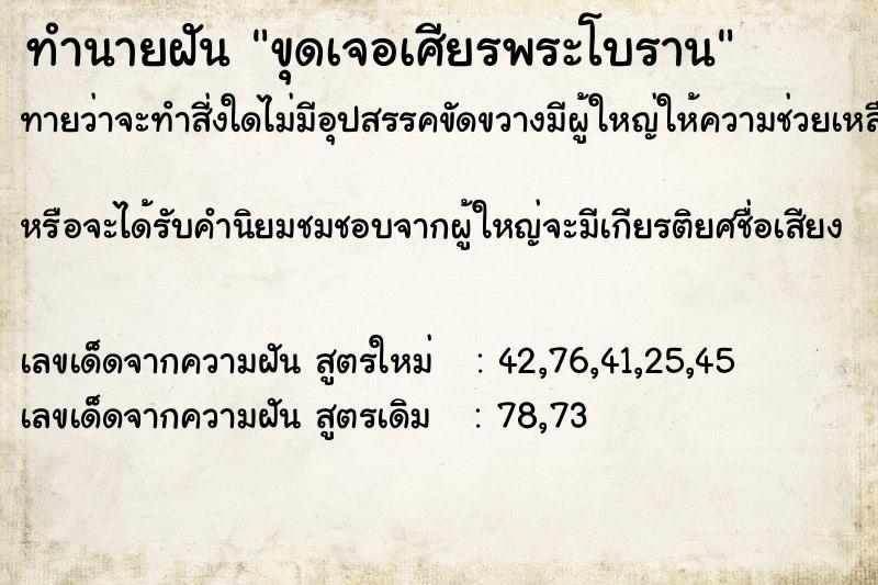ทำนายฝัน ขุดเจอเศียรพระโบราน
