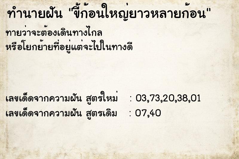 ทำนายฝัน ขี้ก้อนใหญ่ยาวหลายก้อน