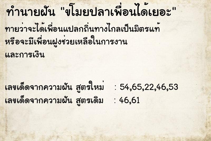 ทำนายฝันขโมยปลาเพื่อนได้เยอะ ทำนายฝันทำนายฝันขโมยปลาเพื่อนได้เยอะ