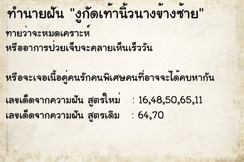 ทำนายฝันทำนายฝันงูกัดเท้านิ้วนางข้างซ้าย