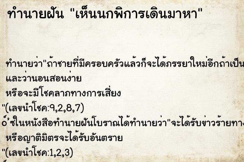 ทำนายฝันทำนายฝันเห็นนกพิการเดินมาหา