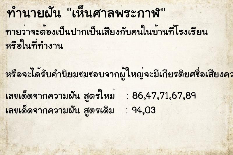 ทำนายฝัน เห็นศาลพระกาฬ ตำราโบราณ แม่นที่สุดในโลก