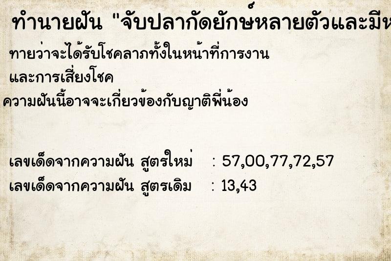 ทำนายฝันทำนายฝันจับปลากัดยักษ์หลายตัวและมีหมาดำตามกลับบ้าน