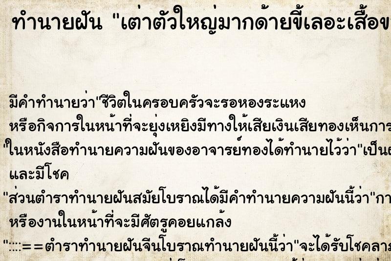 ทำนายฝันทำนายฝันเต่าตัวใหญ่มากด้ายขี้เลอะเสื้อของตนเองอย่างมาก